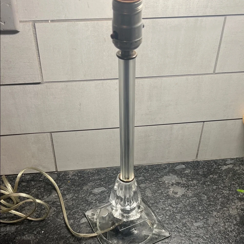 Vintage Clear Cut Glass Lamp Base with etching. All glass 15”